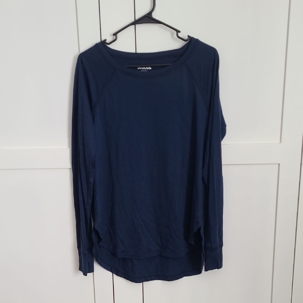 Wool& Merino Halsey Raglan Sleeve Women's Blue Tunic Top, Medium